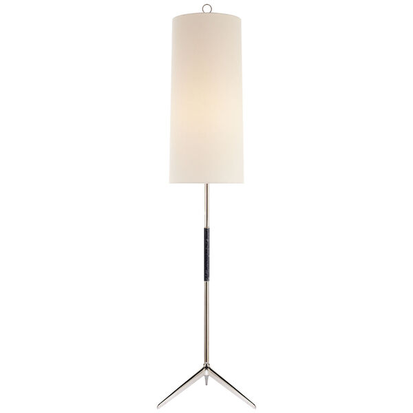 Frankfort Floor Lamp in Polished Nickel with Ebony Accents and Linen Shade by AERIN, image 1