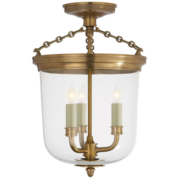Merchant Semi-Flush in Hand-Rubbed Antique Brass with Clear Glass by Thomas O'Brien, image 1