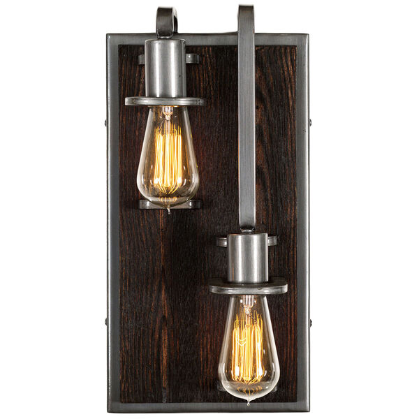 Lofty Steel and Faux Zebrawood Two Light Right Wall Sconce, image 1