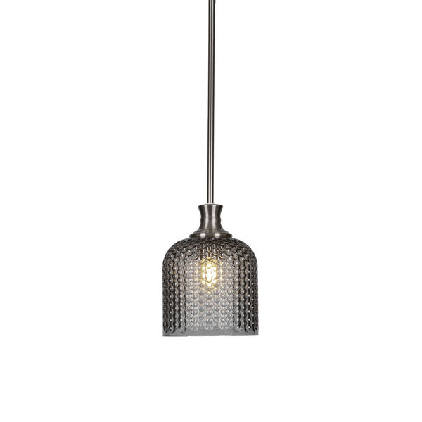 Zola Brushed Nickel Seven-Inch One-Light Stem Hung Mini Pendant with Smoke Textured Glass Shade, image 1