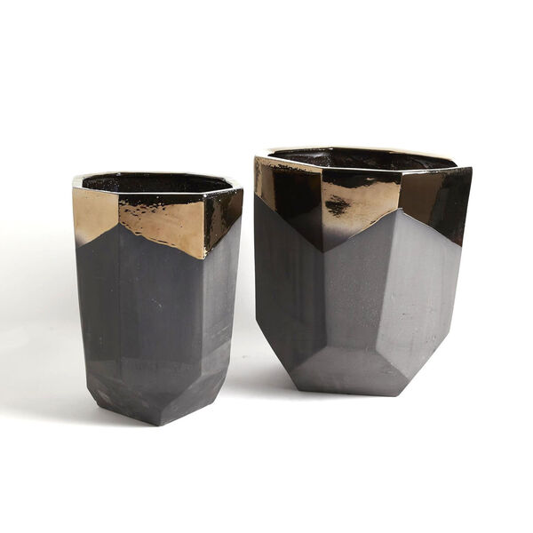 Bronze and Gray 13-Inch Faceted Banded Porcelain Container, image 5