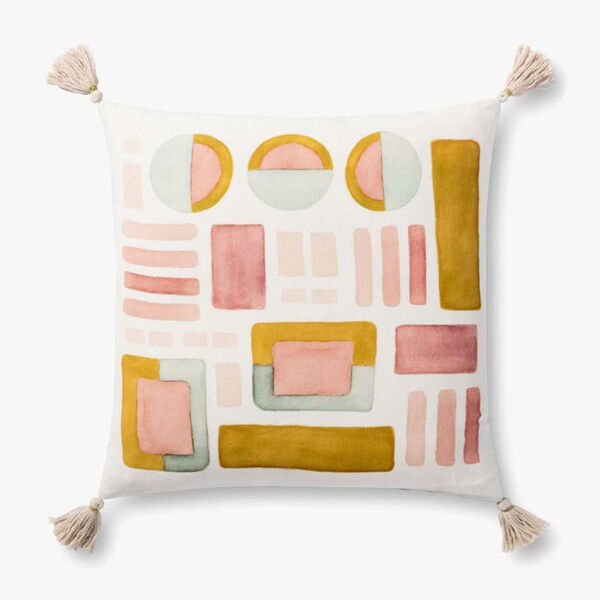 Pink and Gold 22 In. x 22 In. Pillow with Tassels, image 1
