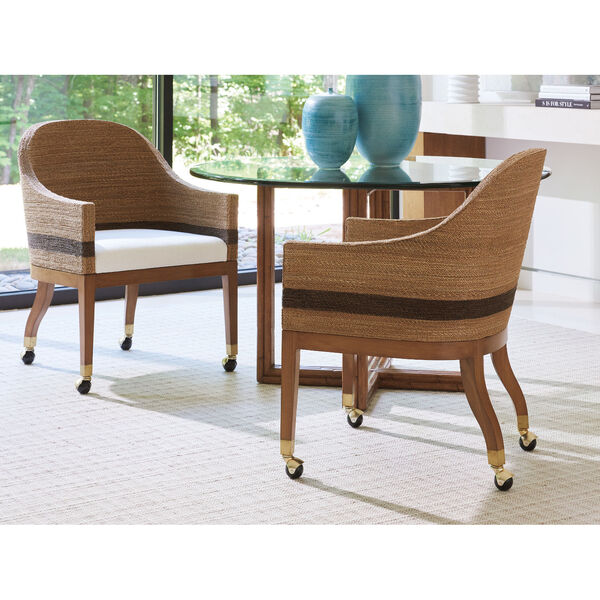 Palm Desert Tan and White Dorian Woven Arm Chair With Casters, image 2