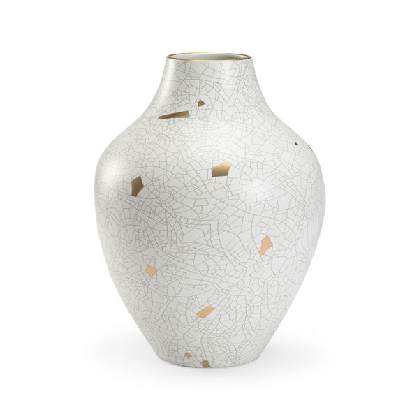Gold and Cream Crackle Urn, image 1