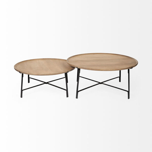 Helios I Brown and Black Solid Wood Top Coffee Table, Set of Two, image 2