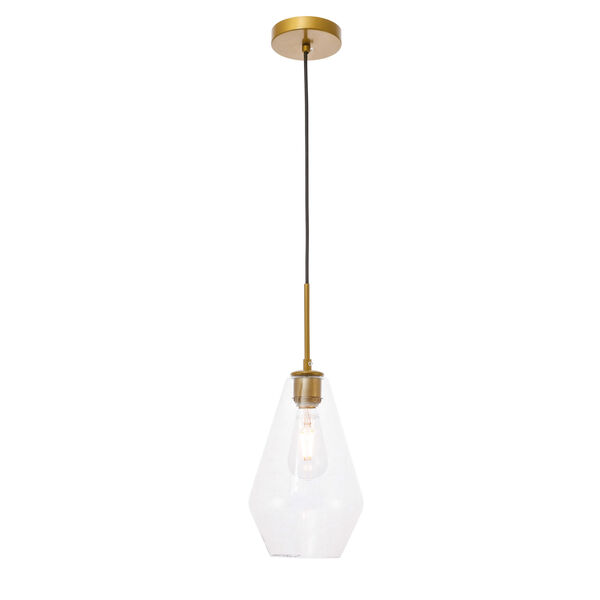 Gene Brass Seven-Inch One-Light Mini Pendant with Clear Glass, image 1