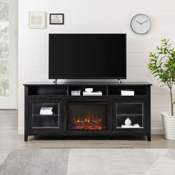 Wasatch Black Tall Fireplace TV Stand, image 1