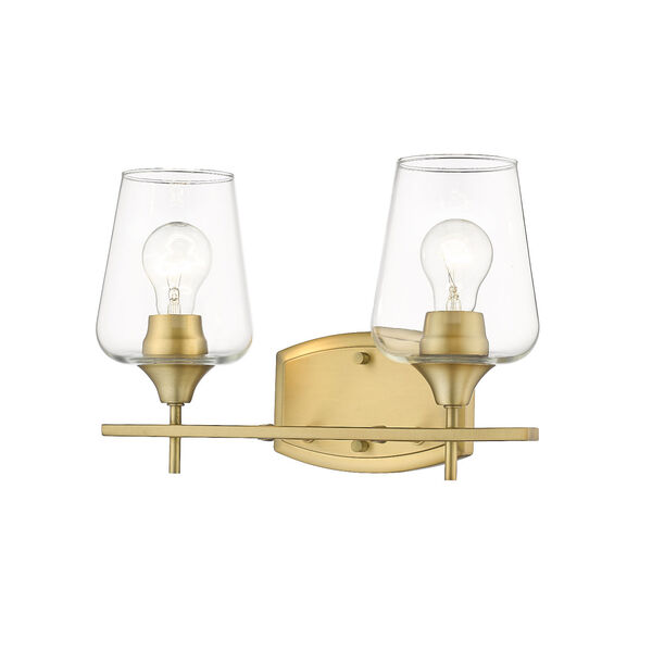 Joliet Olde Brass Two-Light Bath Vanity with Transparent Glass, image 3