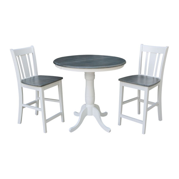 San Remo White and Heather Gray 36-Inch Round Extension Dining Table With Two Counter Height Stools, Three-Piece, image 1
