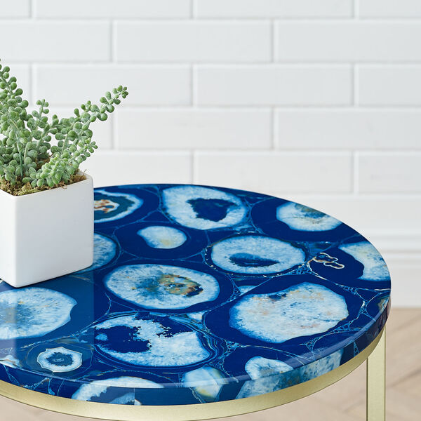 Melissa Blue and Gold Round Glam Side Table, image 4