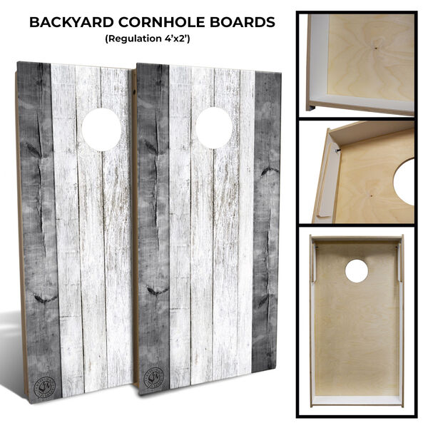 Grey and White Barnstripe Cornhole Board Set with 8 Bags, image 2