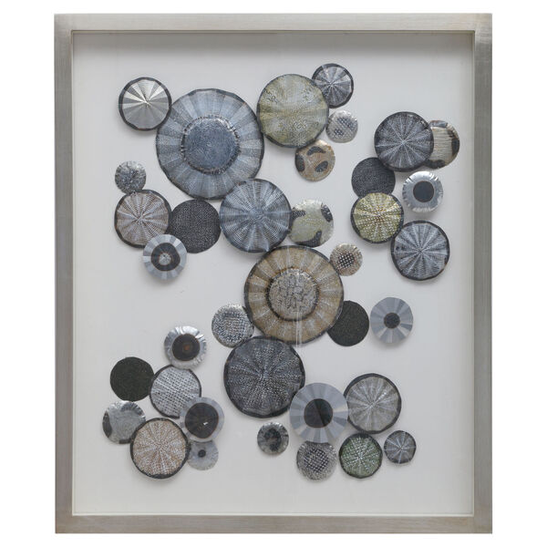 Omala Silver, Charcoal, Rust, Blue and Green Abstract Shadow Box, image 1