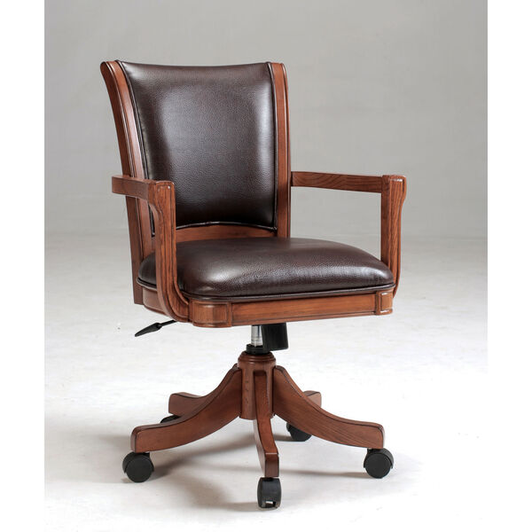 Park View Medium Brown Oak Game Chair with Dark Brown Bonded Leather with Five Star Base, image 1