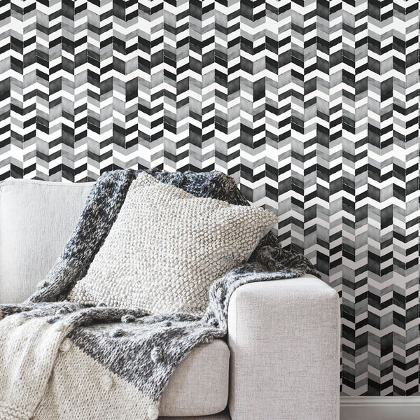 Paul Brent Watercolor Chevron Black, Gray And White Peel And Stick Wallpaper, image 6