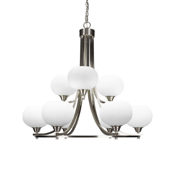 Paramount Brushed Nickel 29-Inch Nine-Light Chandelier with White Muslin Glass Shade, image 1