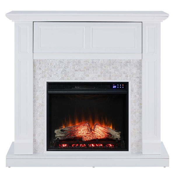 Nobleman White Electric Media Fireplace with Tile Surround, image 2