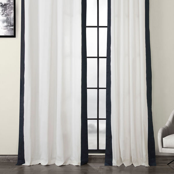 Fresh Popcorn and Polo Navy Grommet Vertical Colorblock Curtain Single Panel, image 4