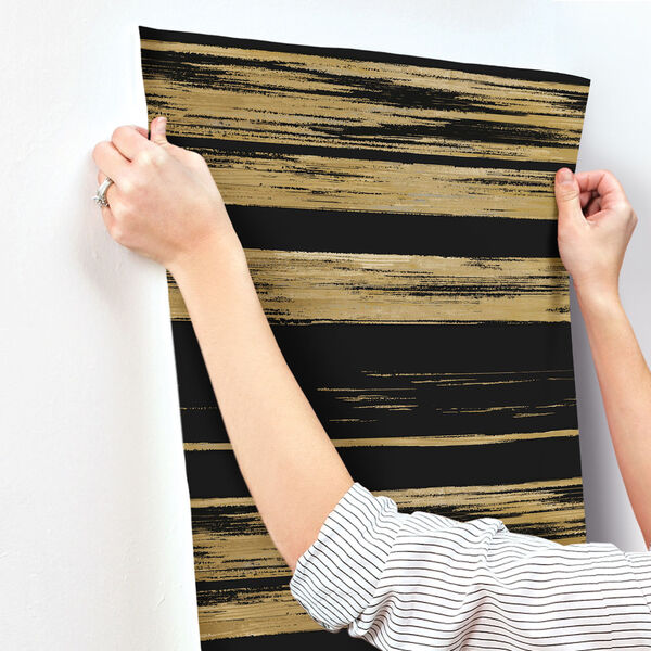Ronald Redding 24 Karat Black and Gold Horizontal Dry Brush Wallpaper, image 3