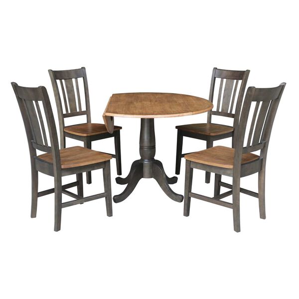 Hickory Washed Coal Round Dual Drop Leaf Dining Table with Four Splatback Chairs, 5 Piece Set, image 5