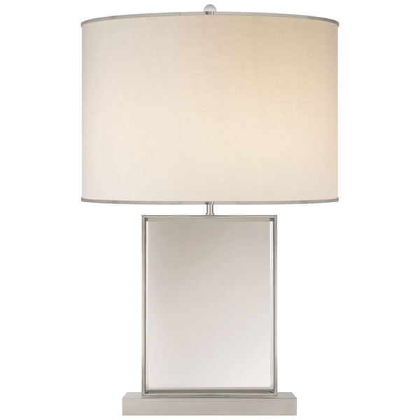 Bradford Large Table Lamp in Mirror and Polished Nickel with Cream Linen Shade with Polished Nickel by kate spade new york, image 1
