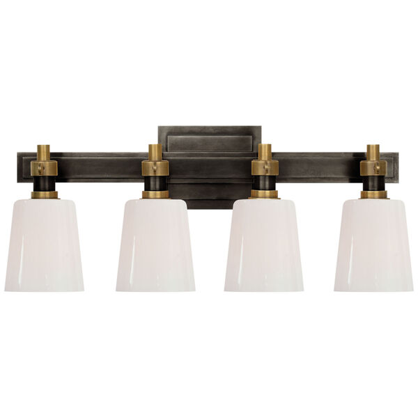 Bryant Four-Light Bath Sconce in Bronze and Hand-Rubbed Antique Brass with White Glass by Thomas O'Brien, image 1