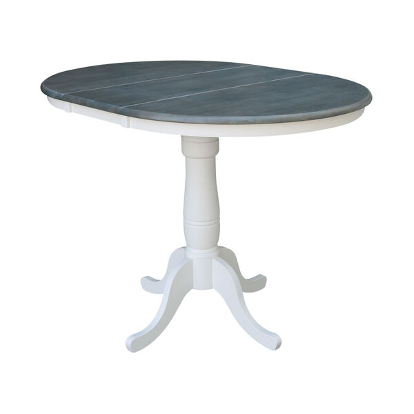 White and Heather Gray 36-Inch Width Round Top Counter Height Pedestal Table With 12-Inch Leaf, image 5