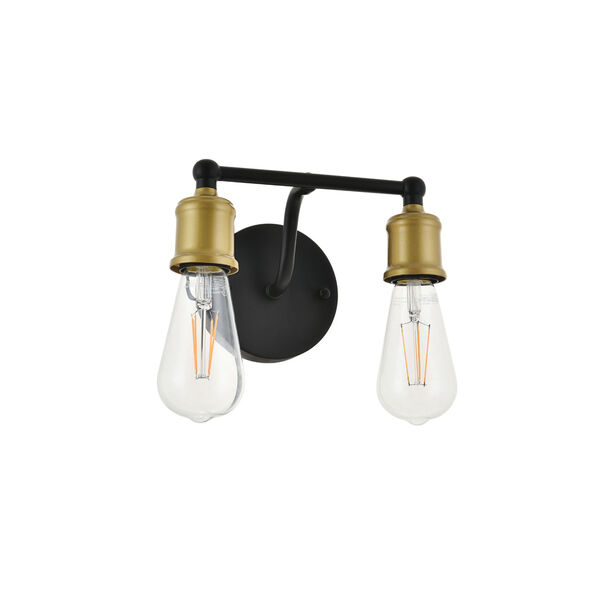 Serif Brass and Black Two-Light Wall Sconce, image 5