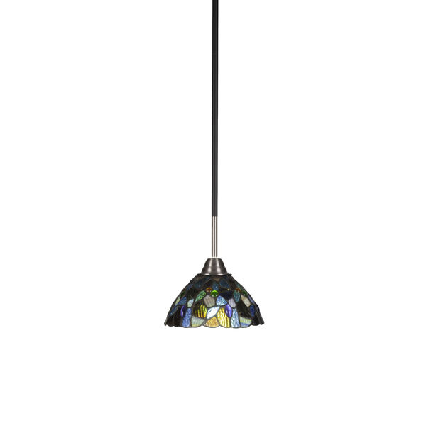 Paramount Matte Black and Brushed Nickel One-Light Mini Pendant with Blue Mosaic Art Glass Shade, image 1
