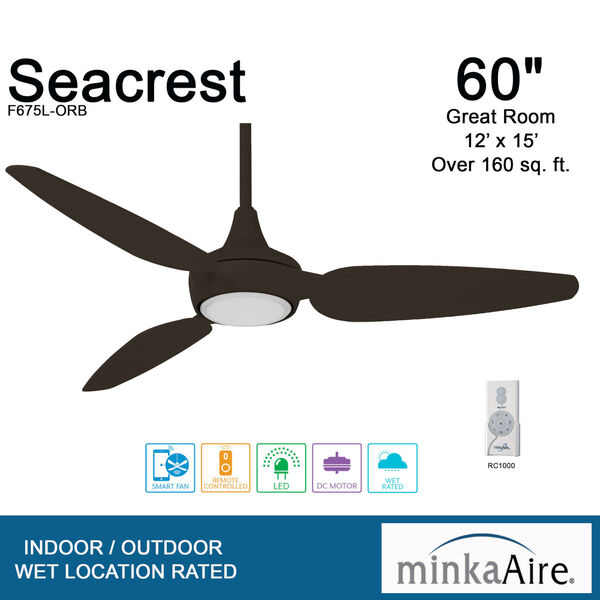 Seacrest Oil Rubbed Bronze 60-Inch Indoor Outdoor Ceiling Fan with LED Light Kit, image 5