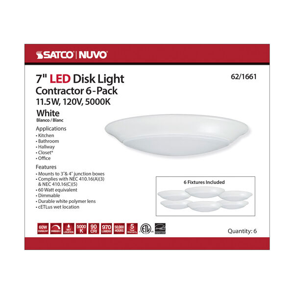 White 7-Inch 5000K Integrated LED Disk Light, Set of Six, image 4
