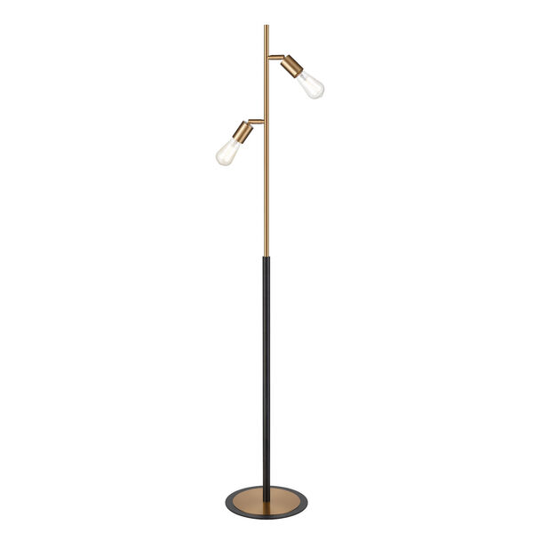 Kelston Matte Black and Aged Brass Two-Light Floor Lamp, image 1