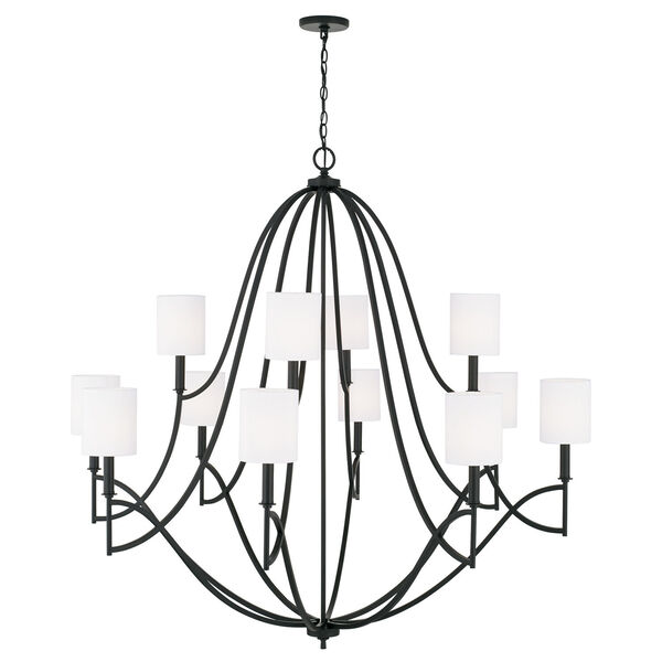 Sylvia Matte Black 12-Light Chandelier with White Fabric Stay Straight Shades, image 3