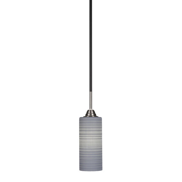 Paramount Matte Black and Brushed Nickel Four-Inch One-Light Mini Pendant with Gray Matrix Glass Shade, image 1
