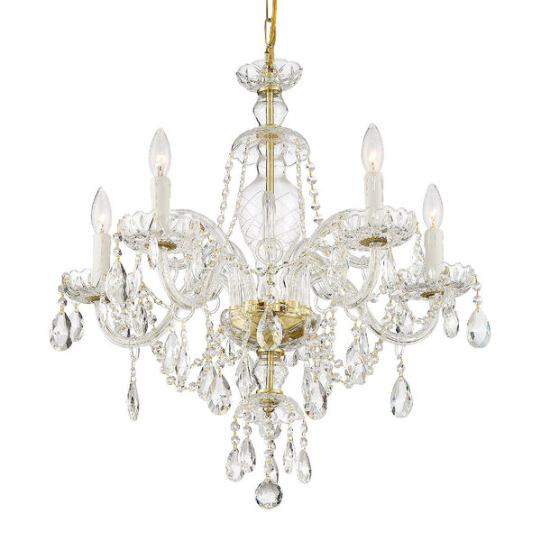 Candace Polished Brass 25-Inch Five-Light Hand Cut Crystal Chandelier, image 1