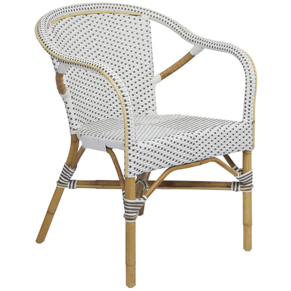 Madeleine Natural Rattan and White with Cappuccino Dots Bistro Armchair, image 1