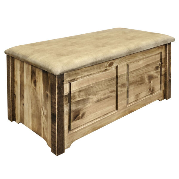 Homestead Stain and Lacquer Blanket Chest with Buckskin Upholstery, image 1