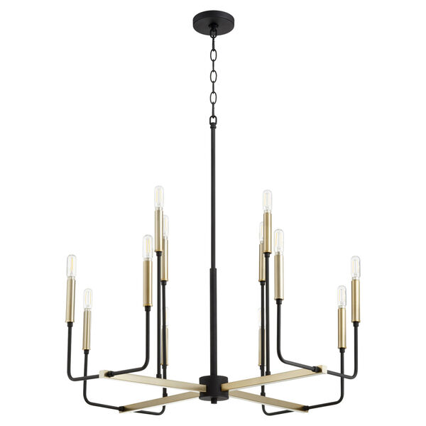 Lacy Noir and Aged Brass 12-Light Chandelier, image 1