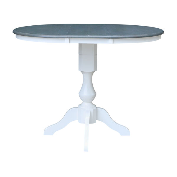 White and Heather Gray 36-Inch Round Top Pedestal Bar Height Dining Table, image 4