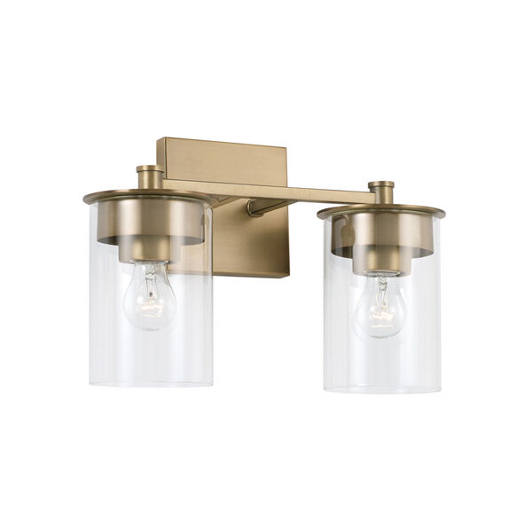 HomePlace Mason Aged Brass Two-Light Vanity with Clear Glass, image 1