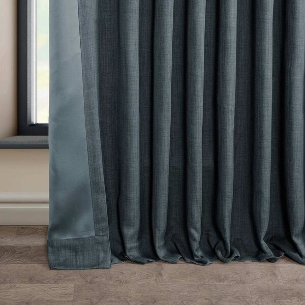 Reverie Blue Faux Linen Extra Wide Room Darkening Single Panel Curtain, image 7