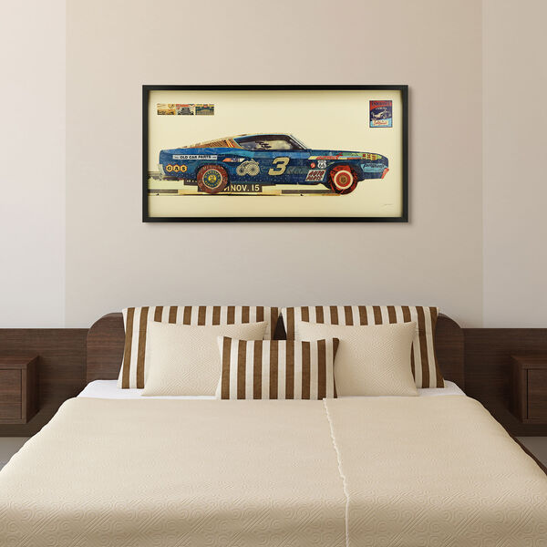 Blue Muscle Car Dimensional Collage Graphic Glass Wall Art, image 4