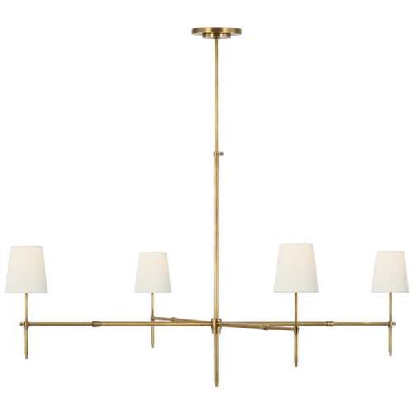 Bryant Antique Brass Four-Light Grande Chandelier with Linen Shades by Thomas O'Brien, image 1
