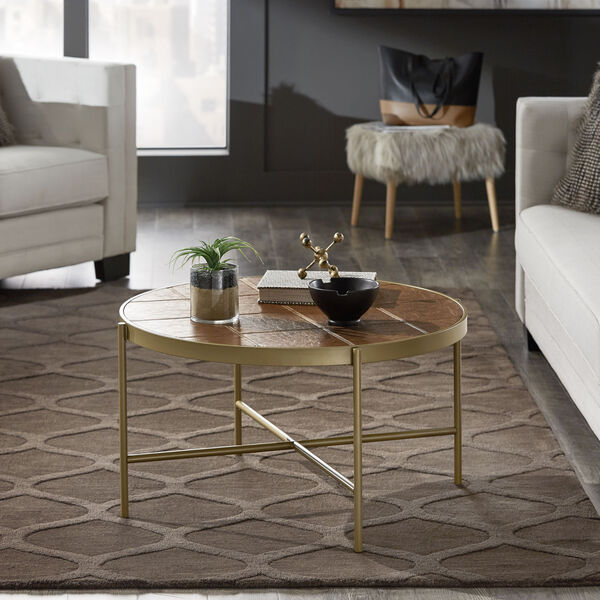 Dawson Gold and Faux Leather Coffee Table, image 6