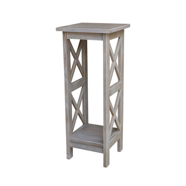 Solid Wood 30 inch X-sided Plant Stand in Washed Gray Taupe, image 1