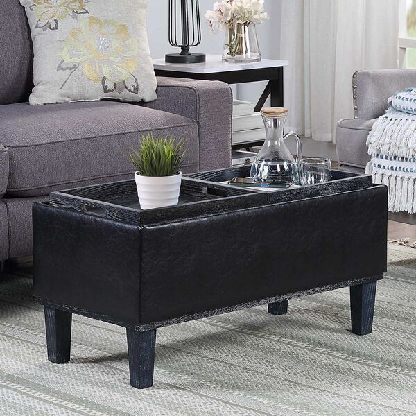 Black Storage Ottoman with Reversible Tray, image 1