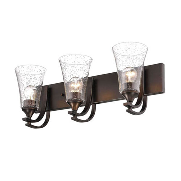 Natalie Rubbed Bronze Three-Light Vanity with Clear Seeded Glass, image 1
