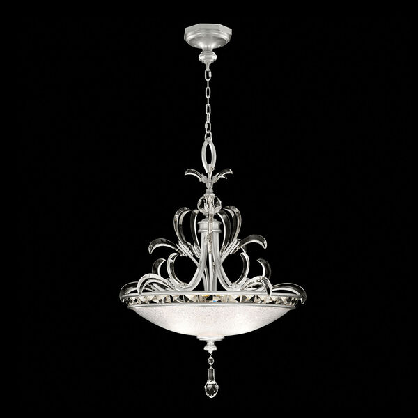 Beveled Arcs Silver 32-Inch Three-Light Pendant with Crystal Accents, image 1