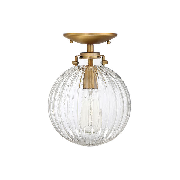 Whittier Natural Brass One-Light Semi Flush Mount with Ribbed Glass, image 2