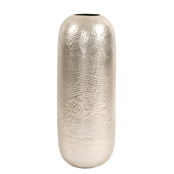 Oversized Metal Cylinder Vase with Hammered Silver Finish, Large, image 1