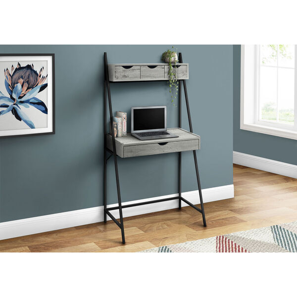 Gray and Black Computer Desk with Drawers, image 2